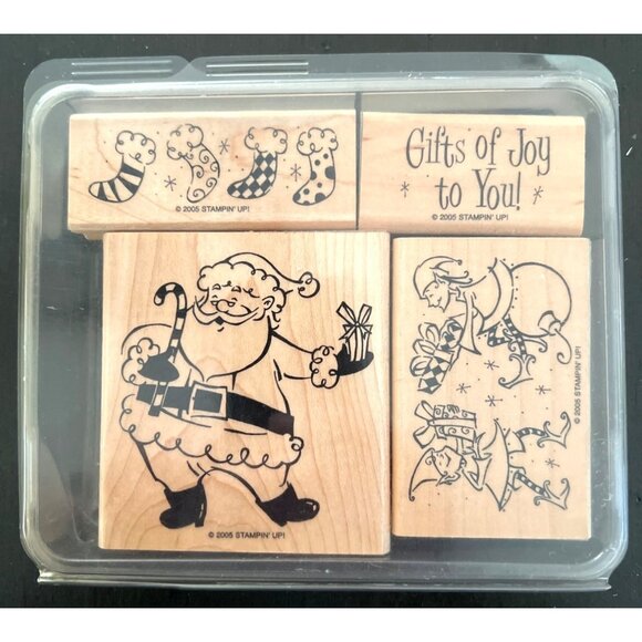 2005 Stampin Up! Gifts Of Joy Wood Mounted Rubber Stamp Set Holidays - Picture 2 of 5